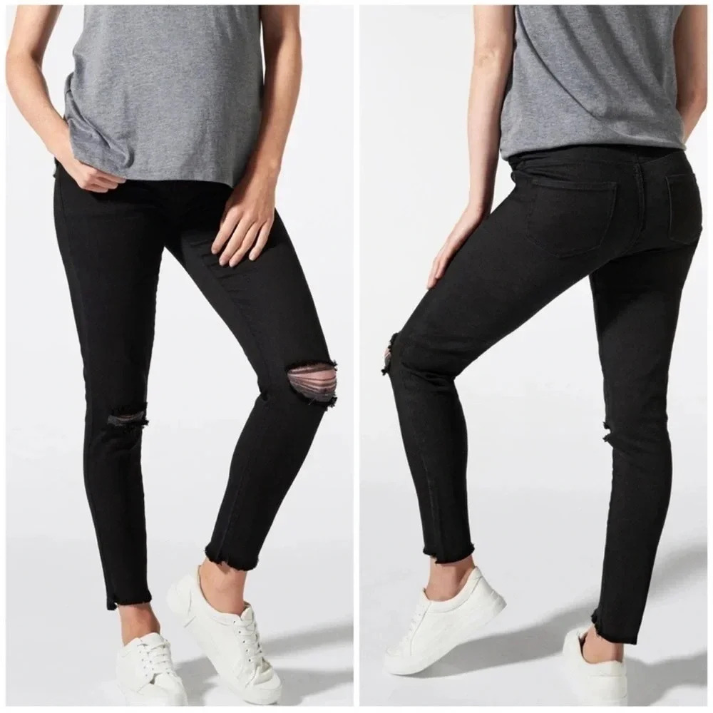 Blanqi Denim Maternity Skinny Jeans 0 Belly Support Distressed Black Full Panel